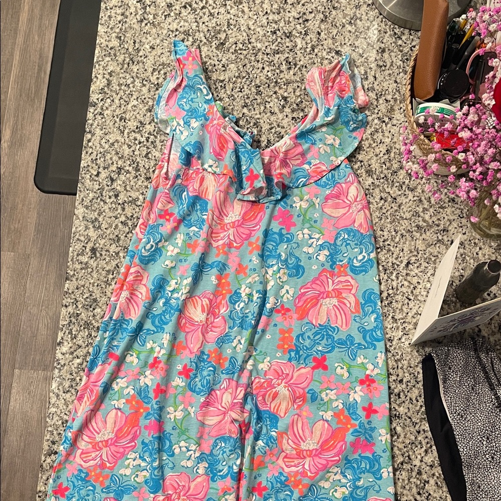 Lilly Pulitzer Floral Midi Dress in Pink and Blue